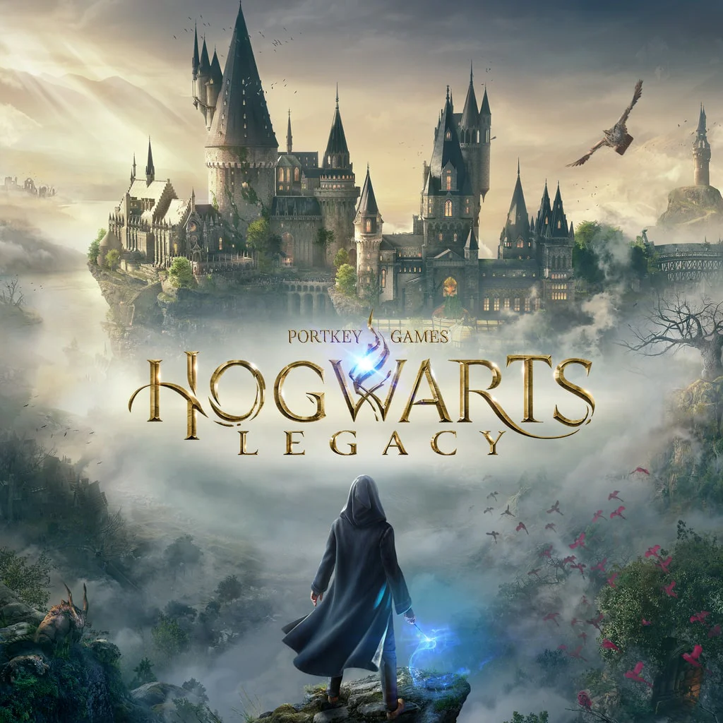 Маг на фоне Хогвартса в игре Hogwarts Legacy