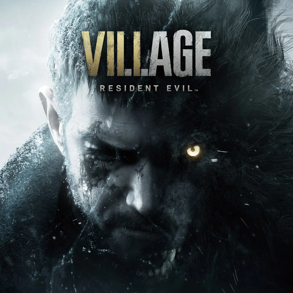 Главный герой игры Resident Evil Village с темным лицом и светящимся глазом
