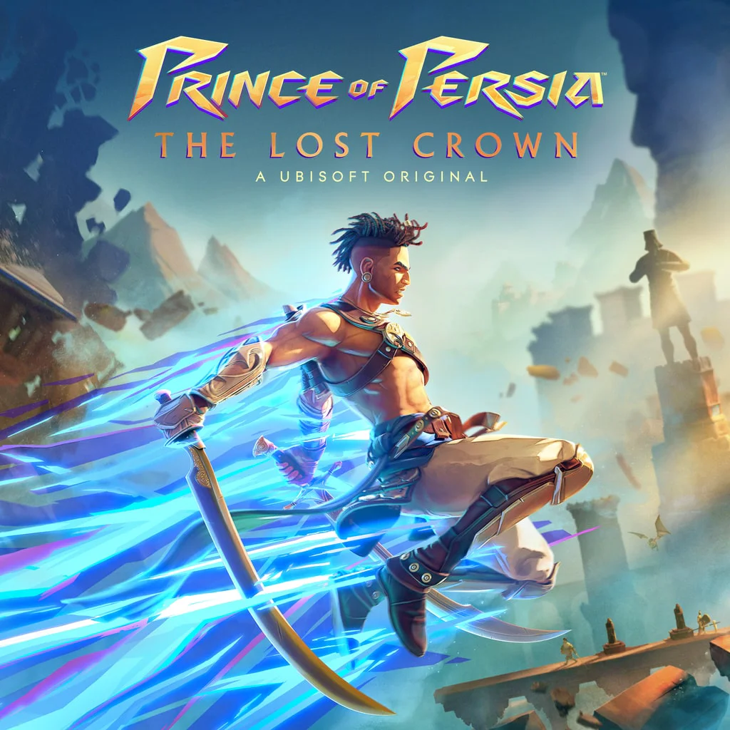Принц в боевой позе с мечом на фоне разрушенного города на обложке игры Prince of Persia: The Lost Crown