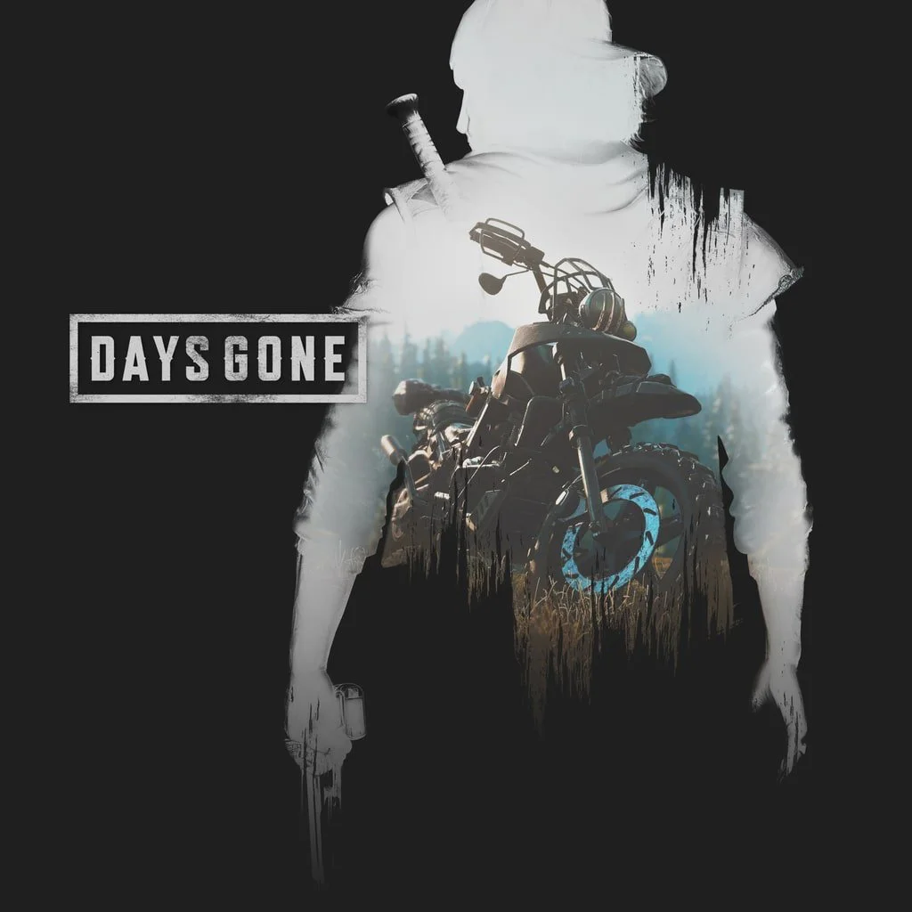 Обложка игры Days Gone с изображением главного героя и его мотоцикла