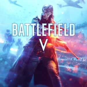 Обложка игры Battlefield V с изображением солдата на фоне боевых действий