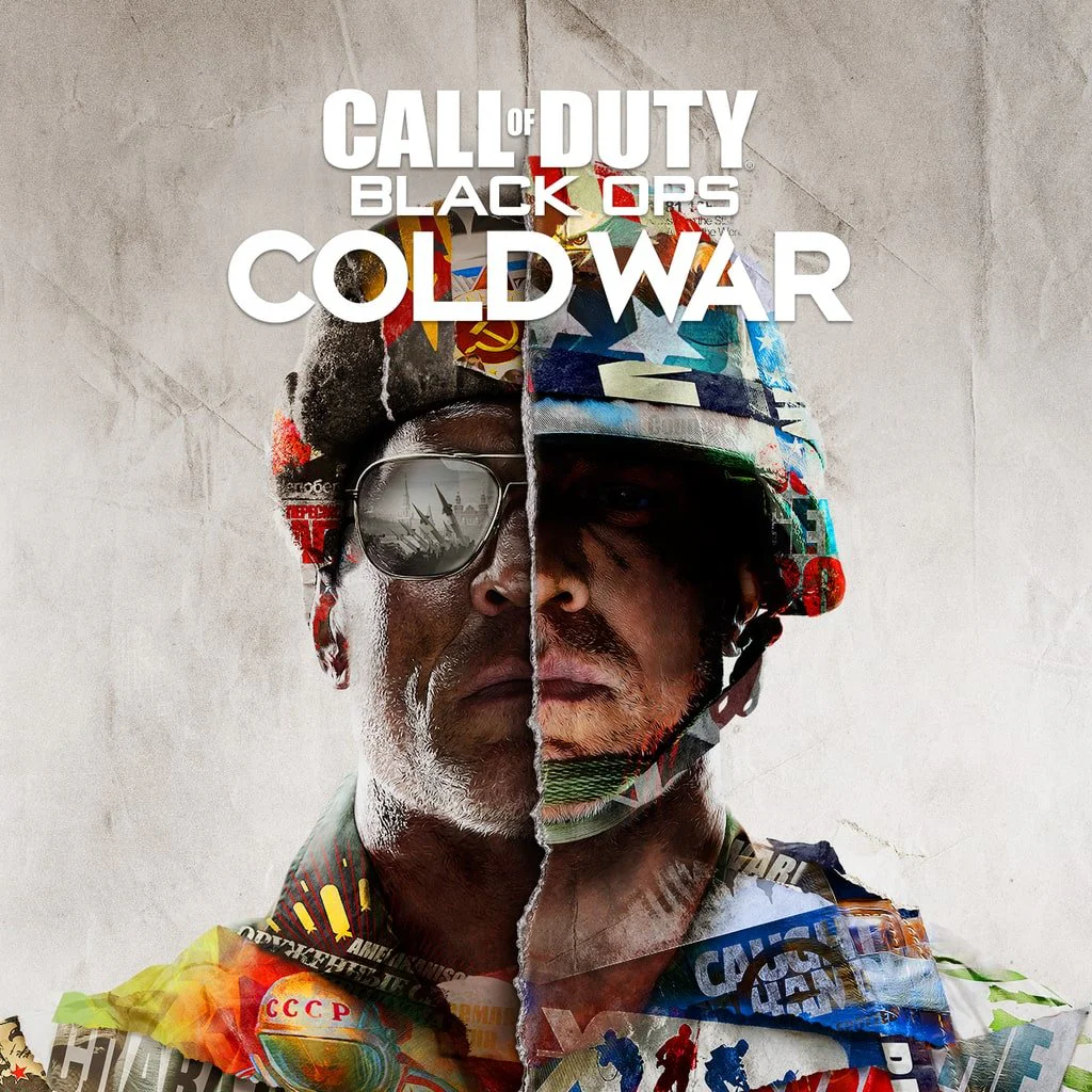 Обложка игры Call of Duty: Black Ops Cold War с изображением двух солдат, разделенных пополам.