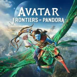 Главный герой верхом на крылатом драконе на обложке игры Avatar: Frontiers of Pandora