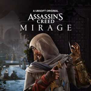 Ассасин в белом капюшоне с кинжалом на фоне восточного города в игре Assassin's Creed Mirage