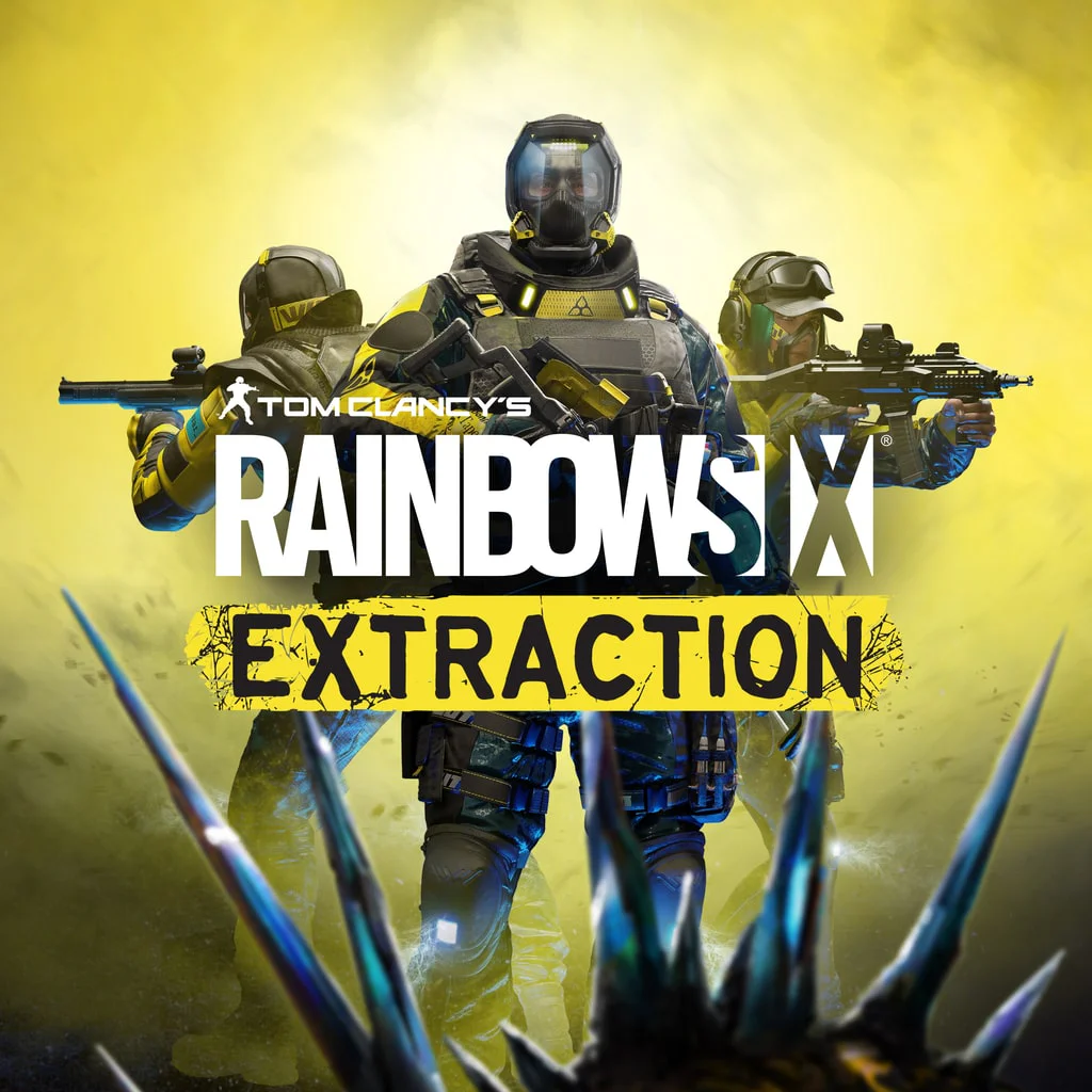 Аренда и продажа игры Tom Clancy’s Rainbow Six Extraction для PS4 и PS5 – Кооперативный шутер Трое солдат в боевой экипировке на обложке игры Tom Clancy's Rainbow Six Extraction