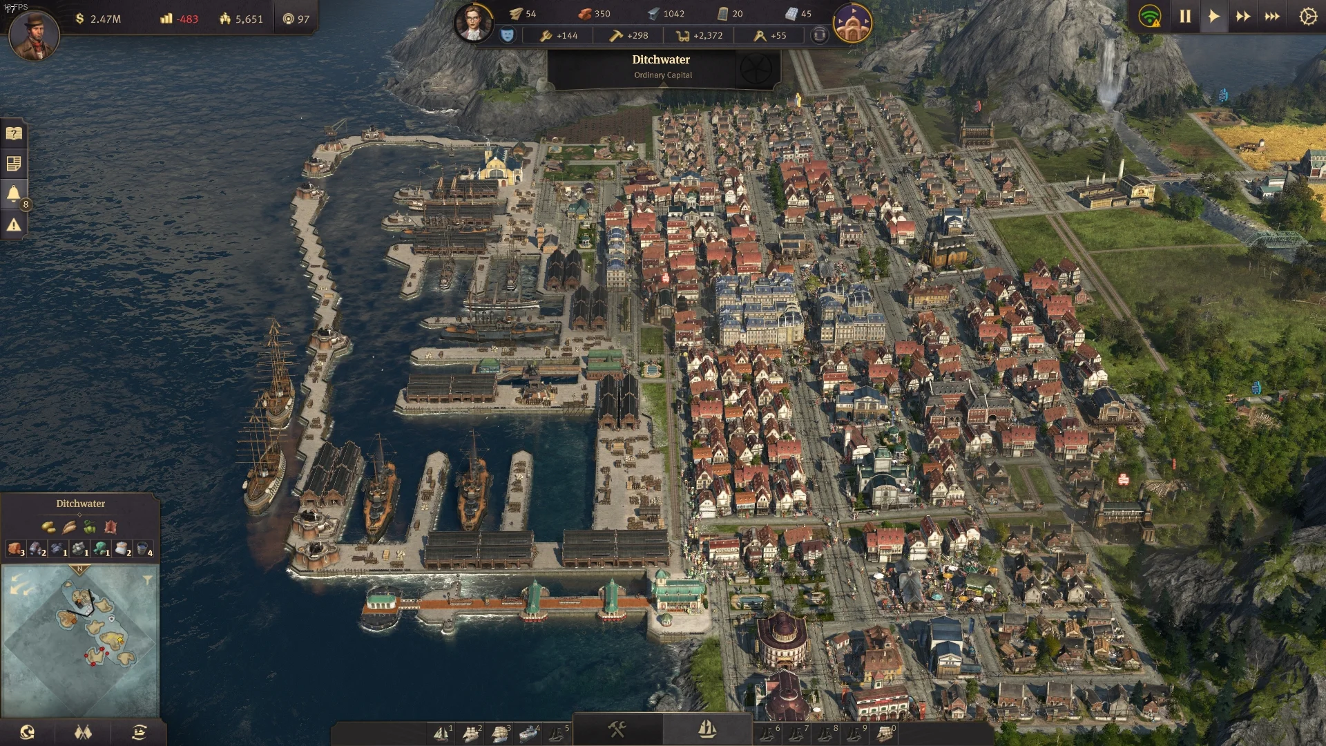 Скриншот города и порта в игре Anno 1800