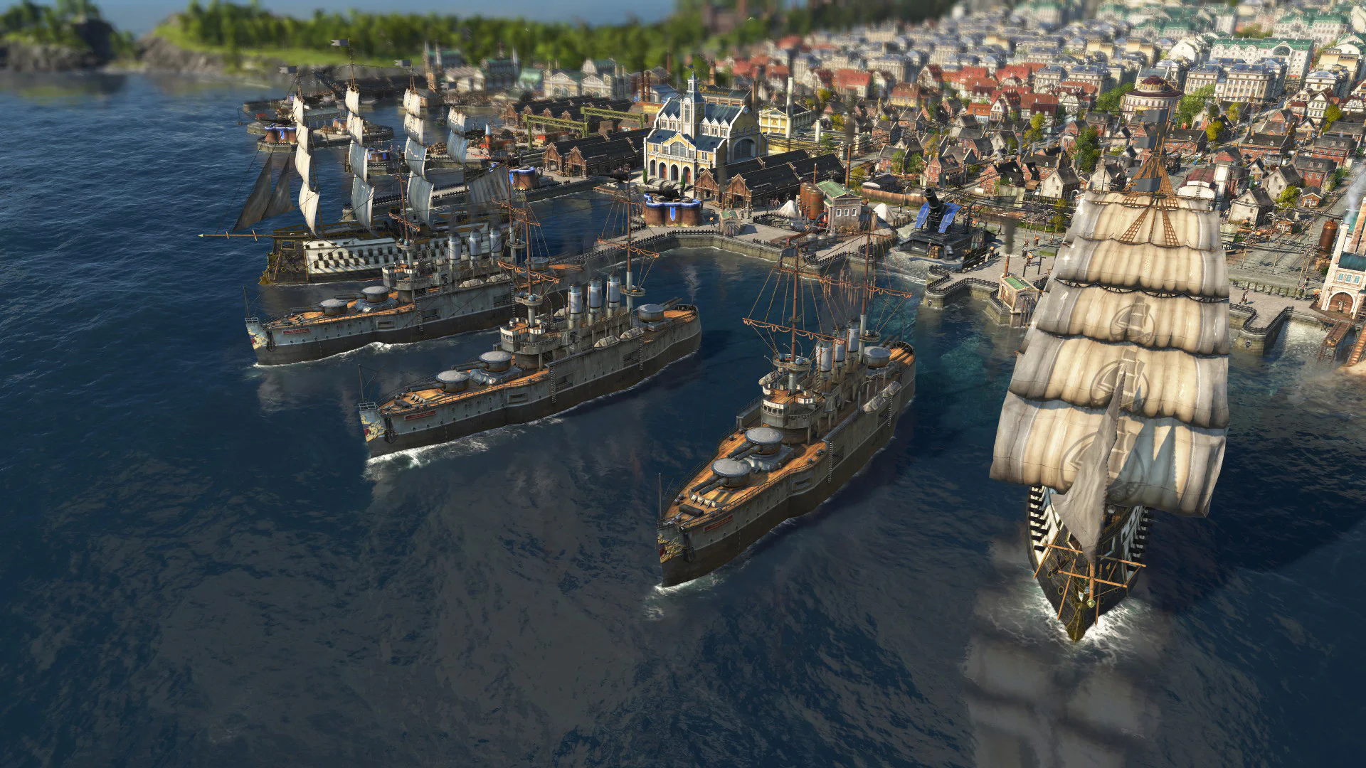 Скриншот кораблей в порту игры Anno 1800