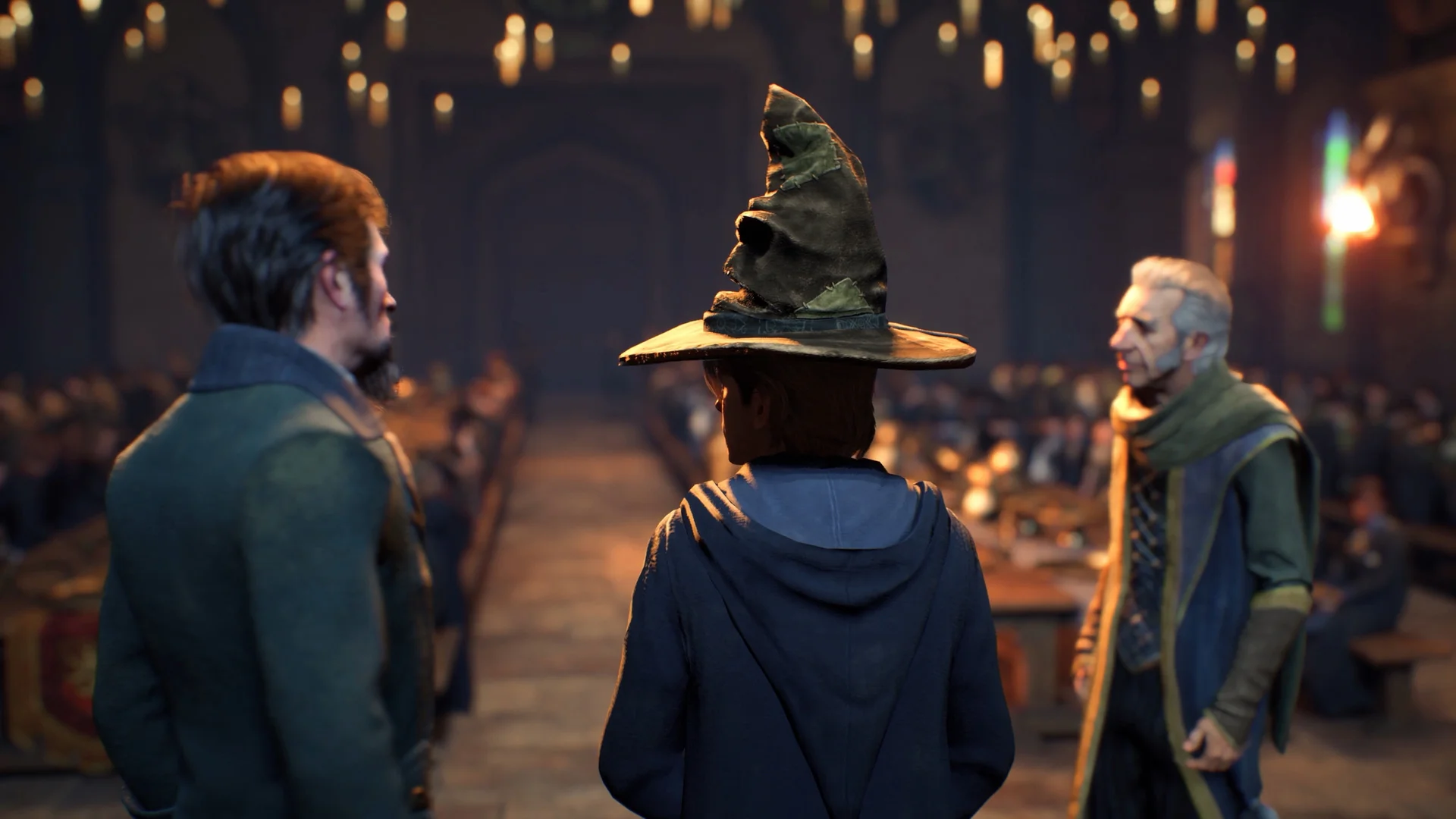 Сортировочная церемония в игре Hogwarts Legacy для Sony PlayStation.