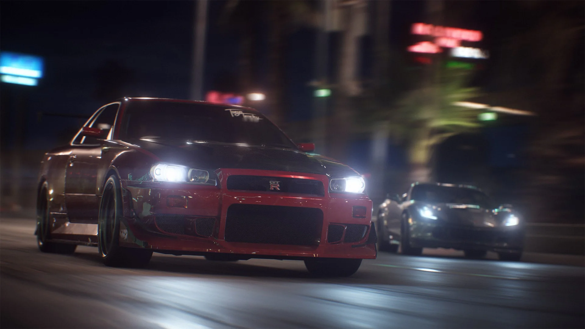Гоночный автомобиль мчится по ночным улицам в игре Need for Speed Payback
