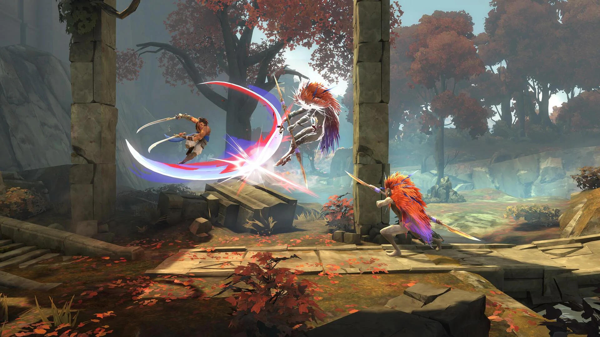Боевая сцена с участием персонажей из игры Prince of Persia The Lost Crown.