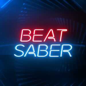 Логотип игры Beat Saber, неоновый свет, красные и синие буквы