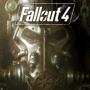 Логотип Fallout 4 на фоне шлема силовой брони.