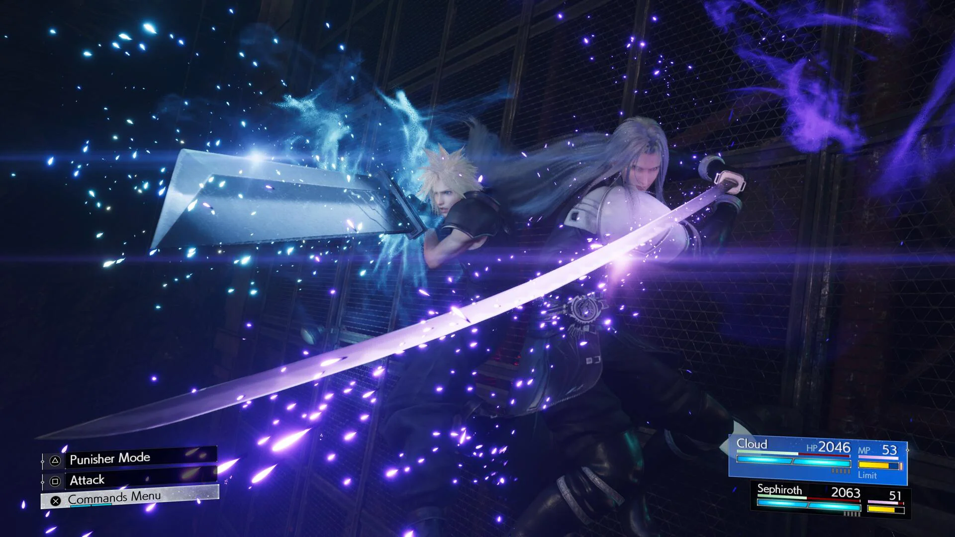 Клауд Страйф и Сефирот сражаются бок о бок в игре Final Fantasy VII Rebirth, окруженные вспышками энергии.