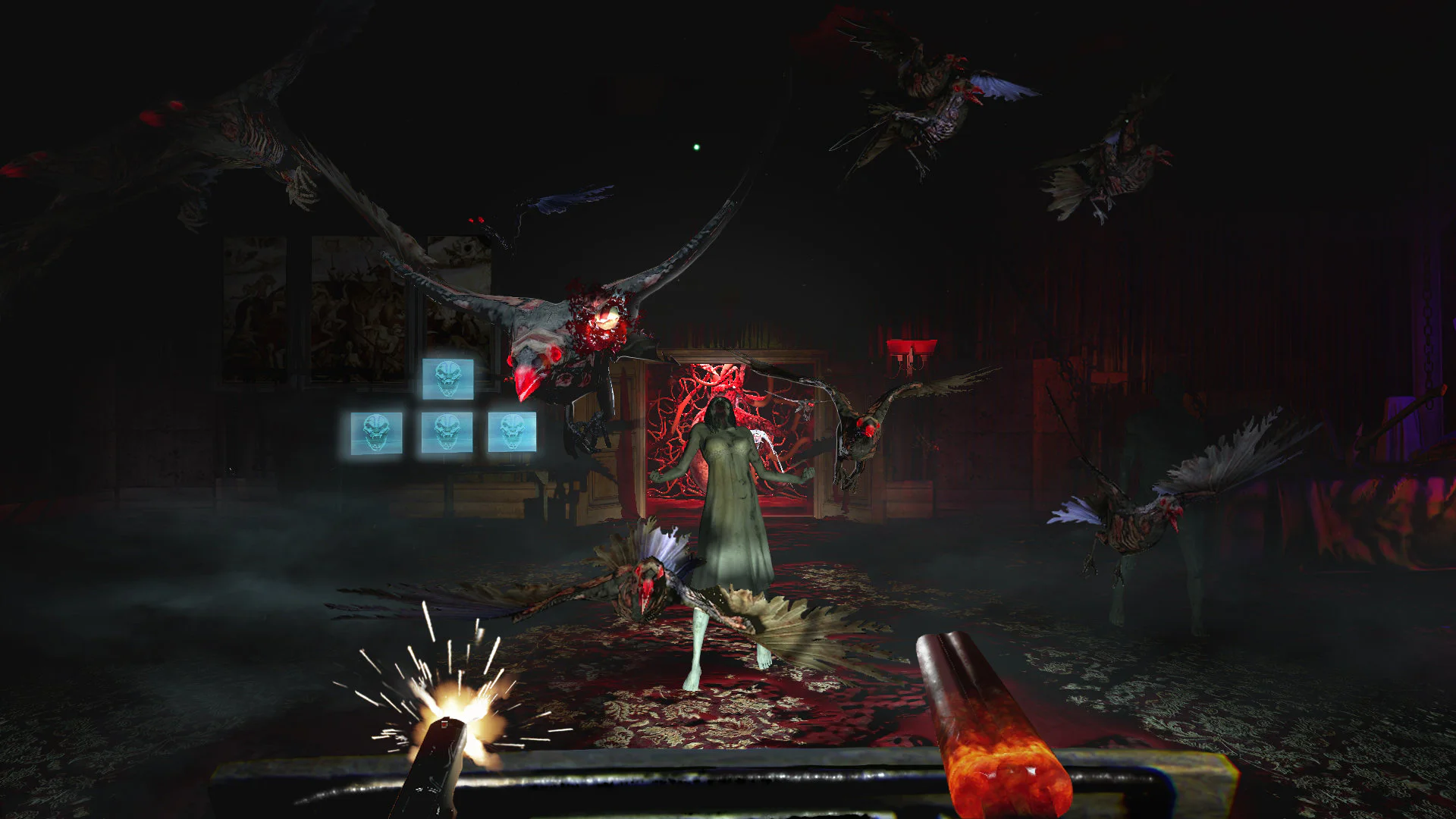 Сцена с атакующими птицами из игры Until Dawn Rush of Blood