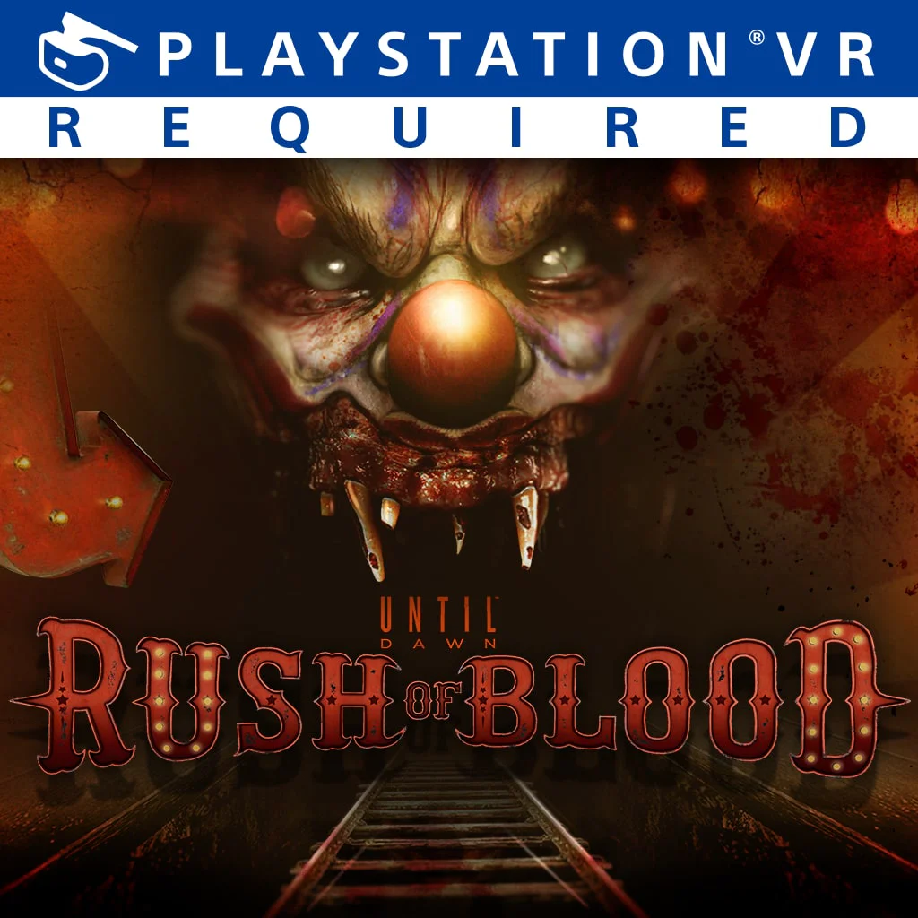 Until Dawn Rush of Blood для PlayStation VR – Ужасы и адреналин Обложка игры Until Dawn Rush of Blood с изображением жуткого клоуна.