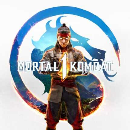 Лю Кан перед логотипом Mortal Kombat 1 на фоне гор и дракона