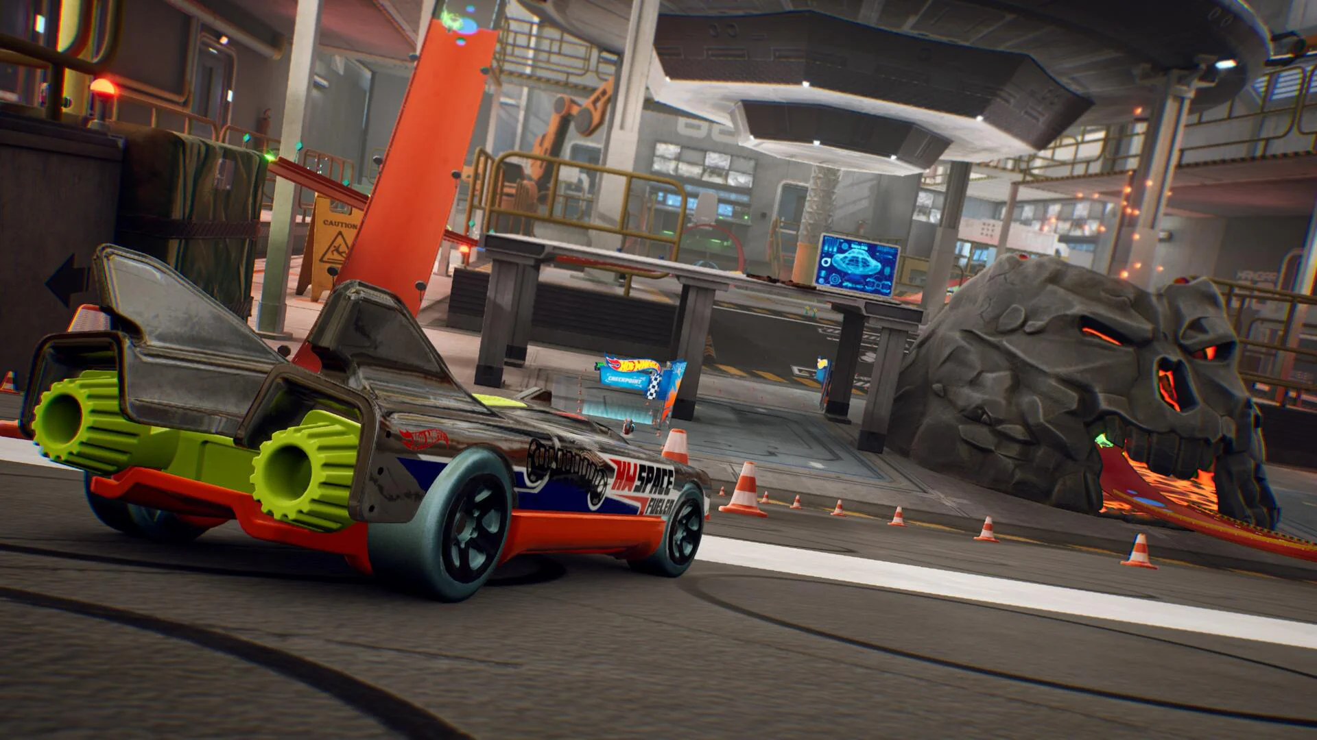 Гоночный автомобиль на треке с элементами футуристического дизайна в HOT WHEELS UNLEASHED 2