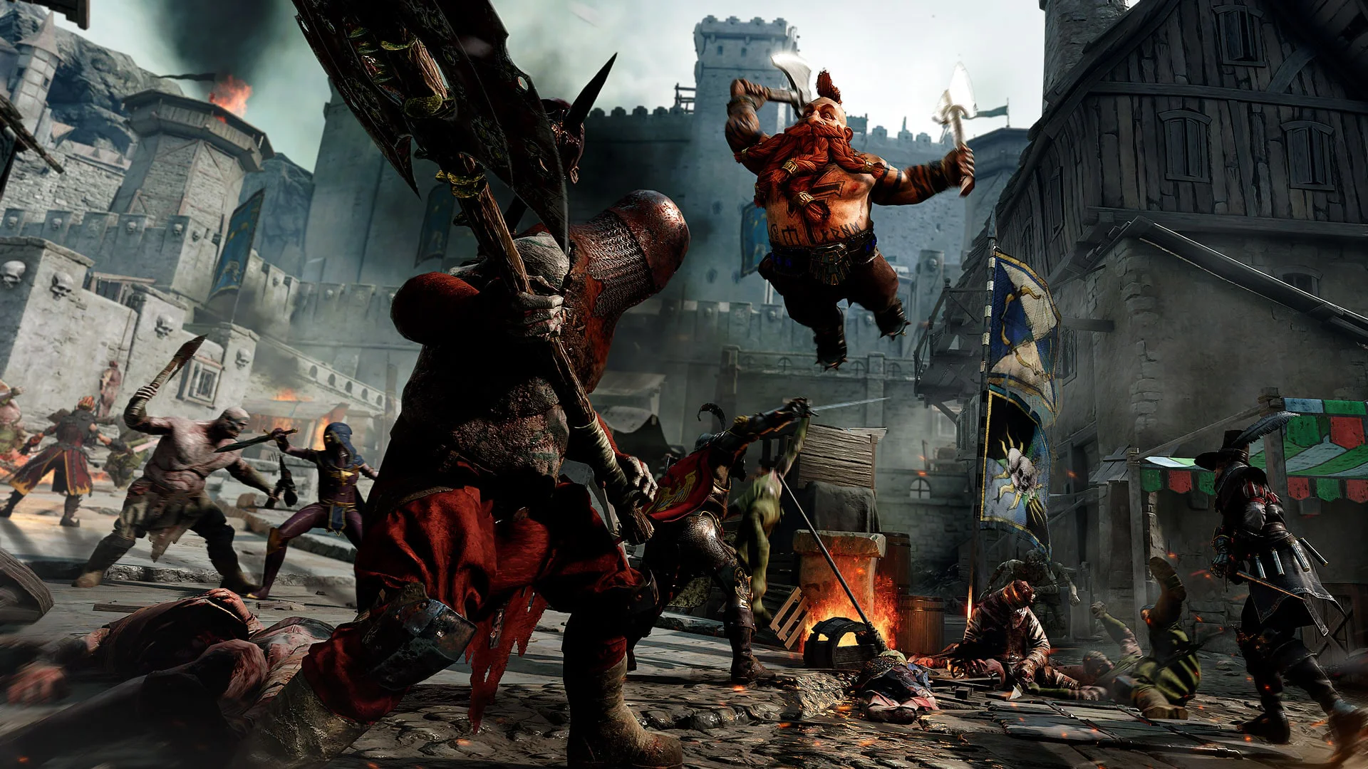 Герои сражаются с ордой врагов в игре Warhammer Vermintide 2