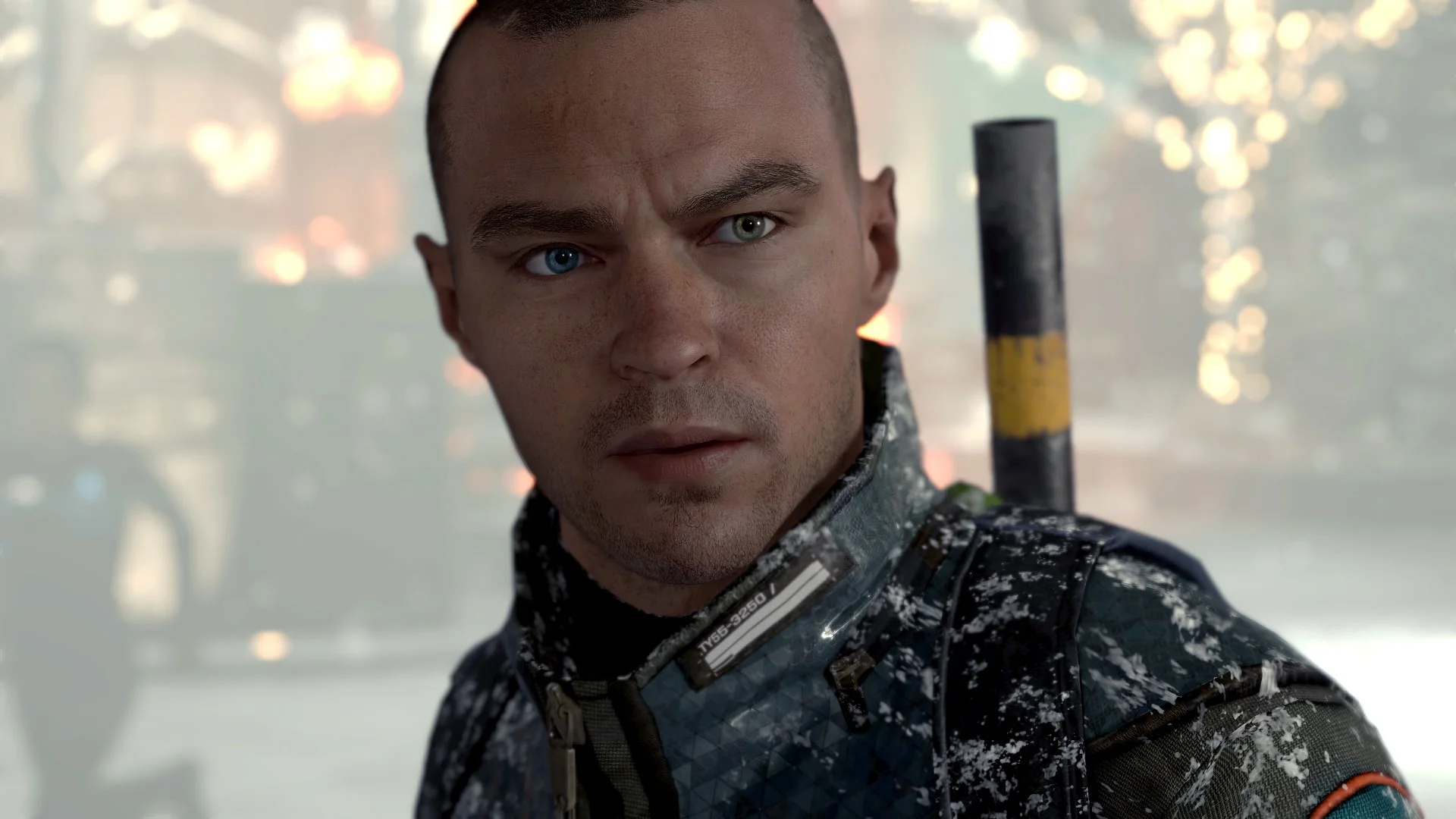 Маркус, лидер андроидов, в Detroit: Become Human на фоне восстания