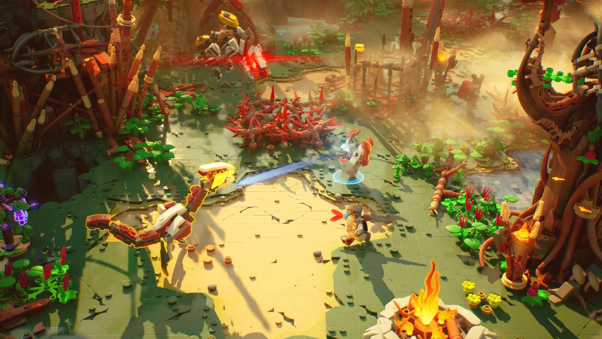 Геймплей LEGO Horizon Adventures — Элой сражается с роботами в стиле LEGO