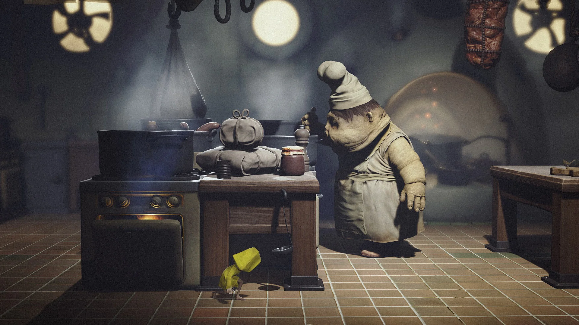 Сикс прячется от повара в Little Nightmares