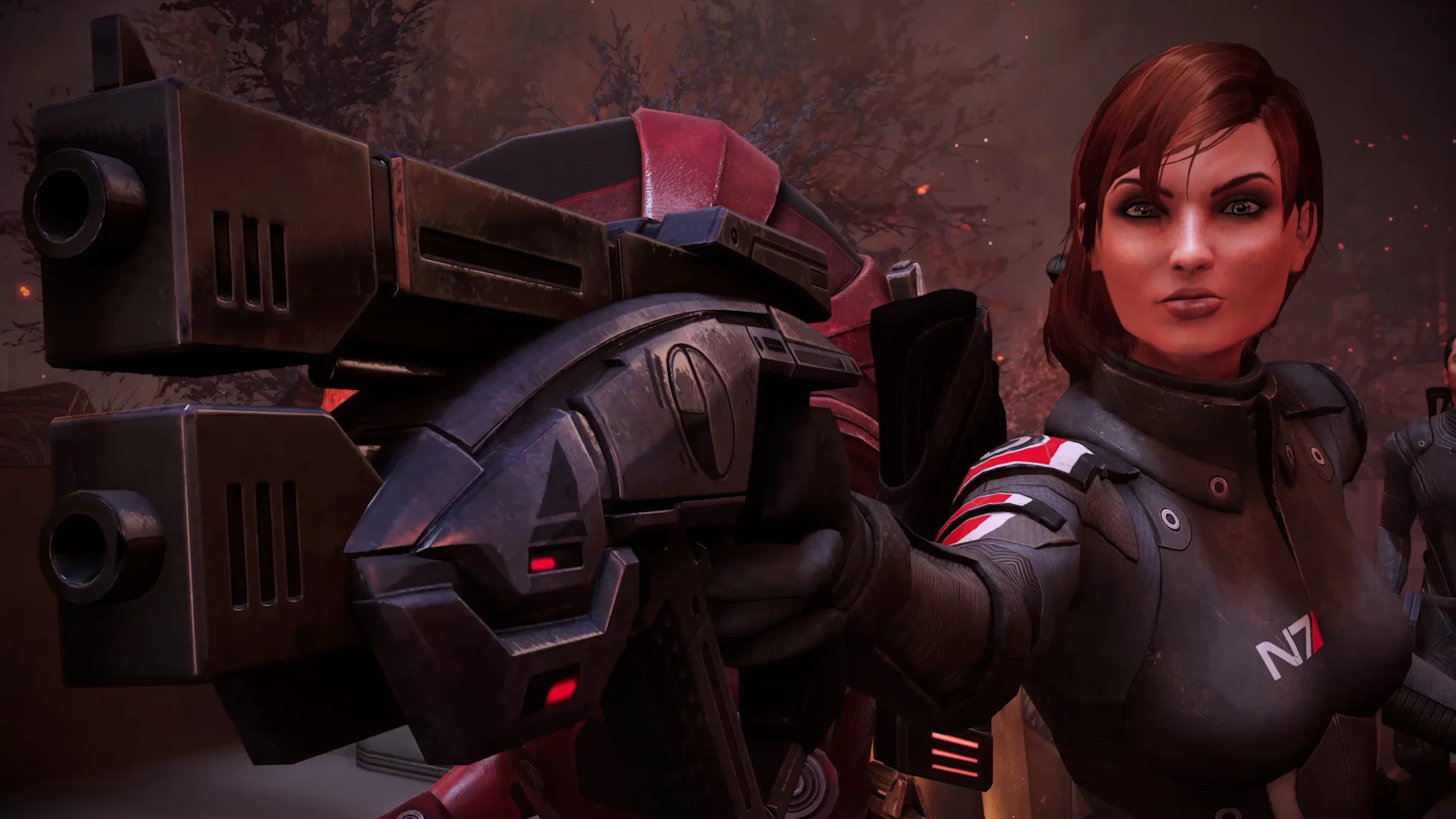 ФемШепард с оружием в Mass Effect Legendary Edition