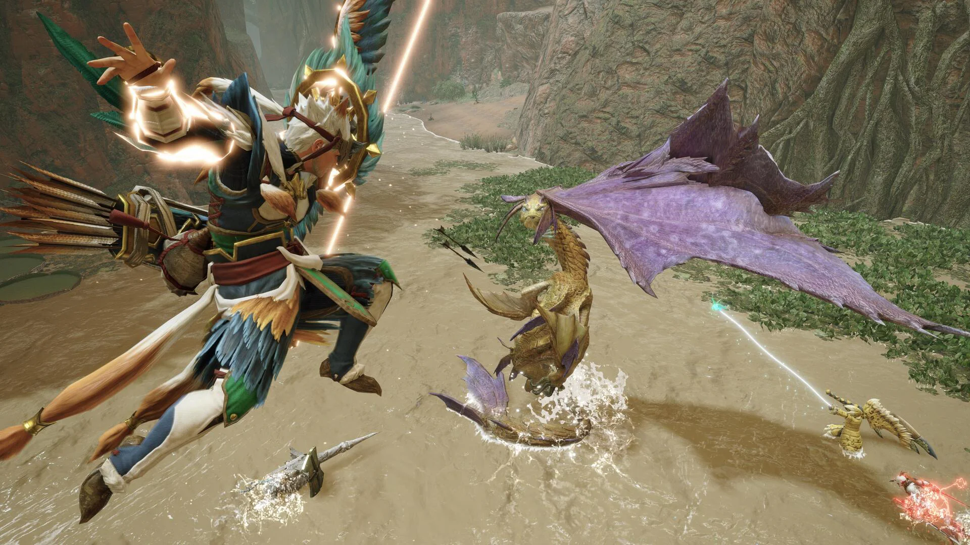 Охотник атакует летающего монстра в Monster Hunter Rise