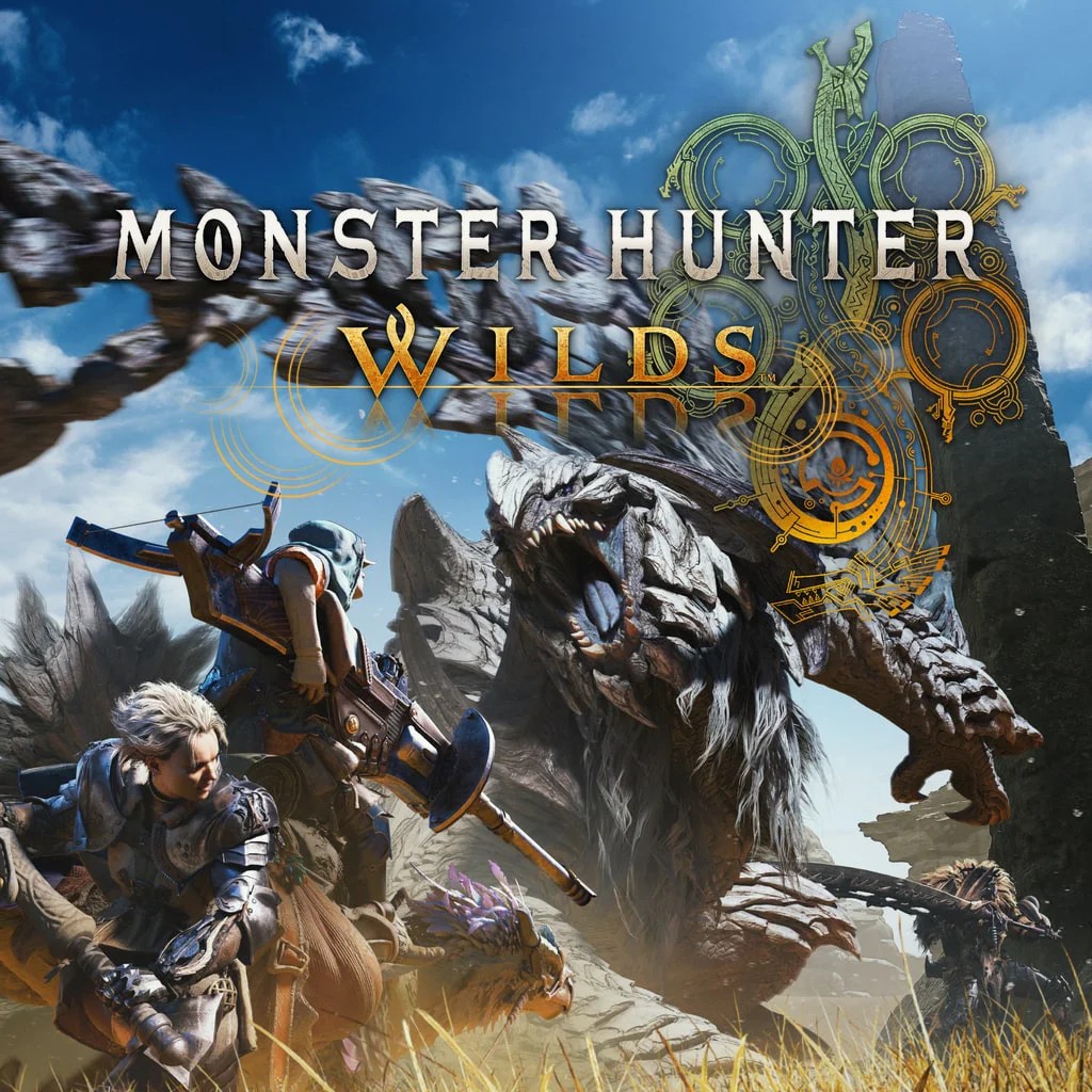Monster Hunter Wilds — аренда игр PlayStation и эпические сражения с могучими монстрами Официальный арт Monster Hunter Wilds с охотниками и гигантским монстром на пустынном ландшафте