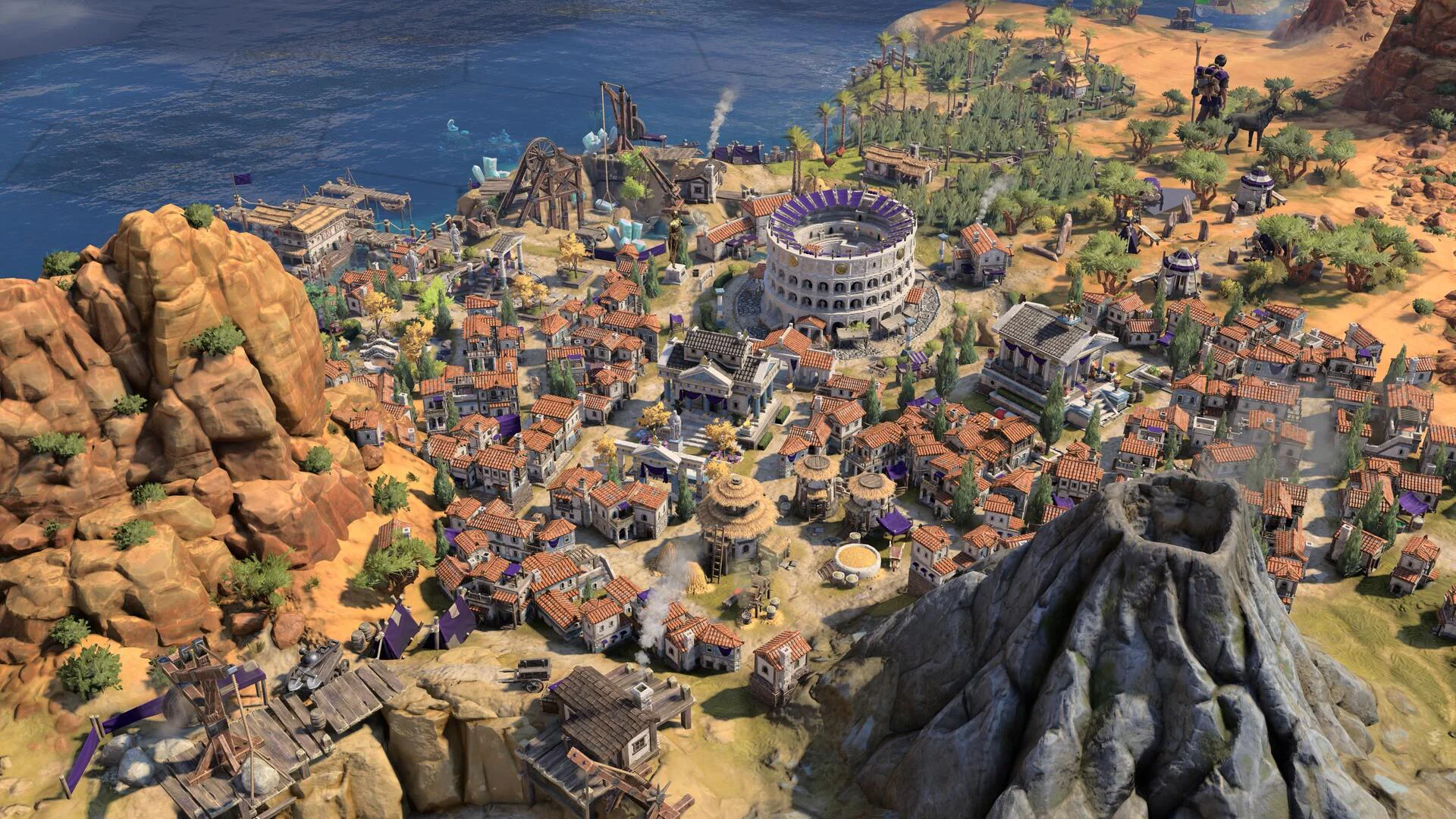 Древний город с Колизеем и архитектурой Римской империи в Civilization VII