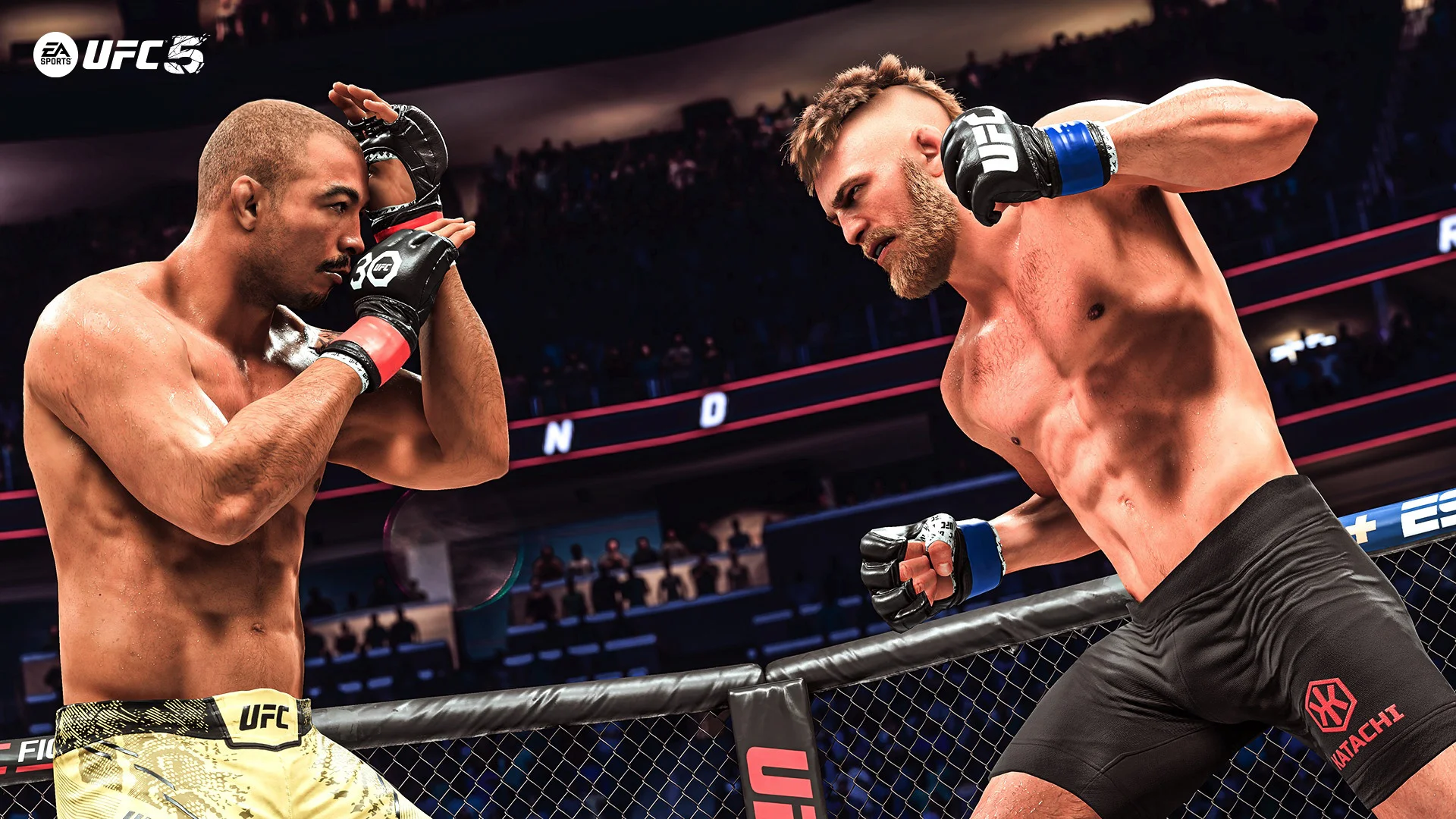 Два бойца готовятся к удару в UFC 5 на ринге