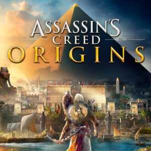Баек стоит перед пирамидами и городом Древнего Египта в Assassin’s Creed Origins