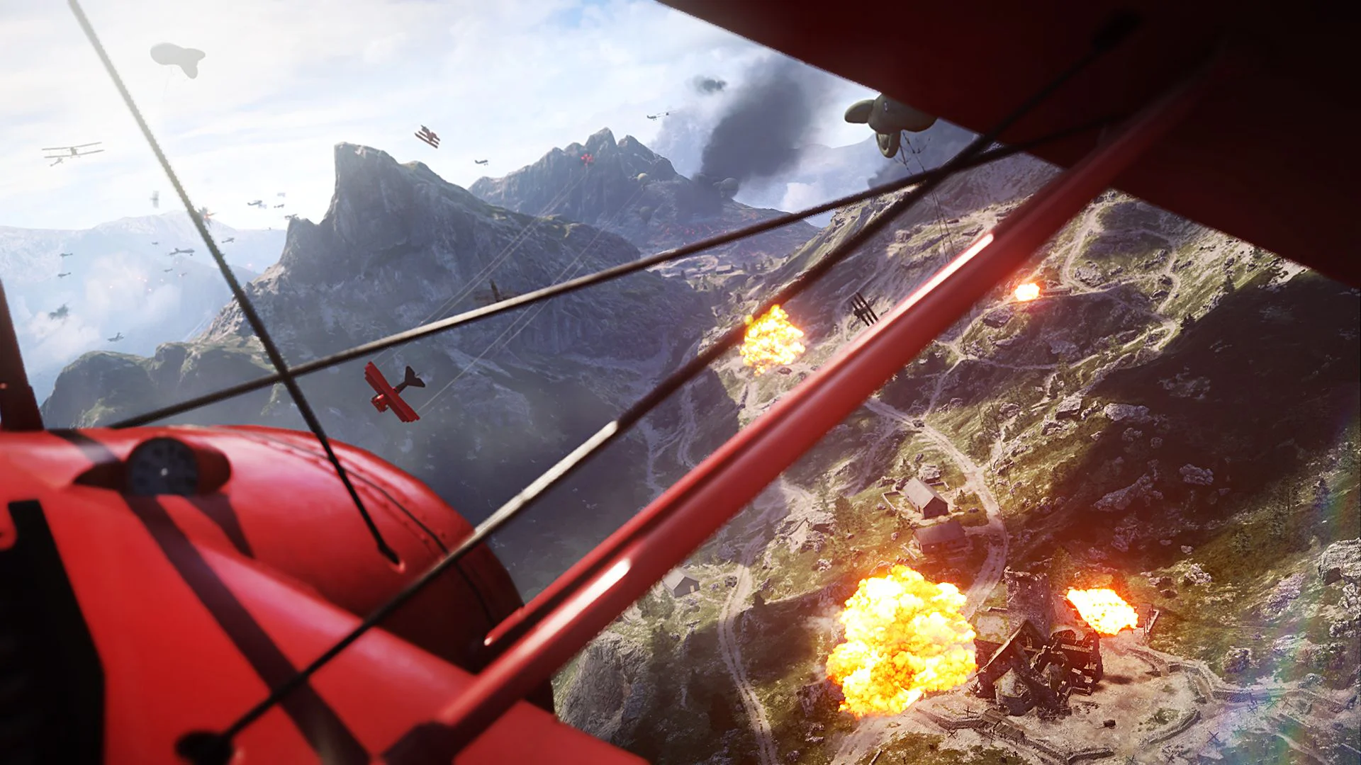 Воздушный бой на фоне горных пейзажей в Battlefield 1