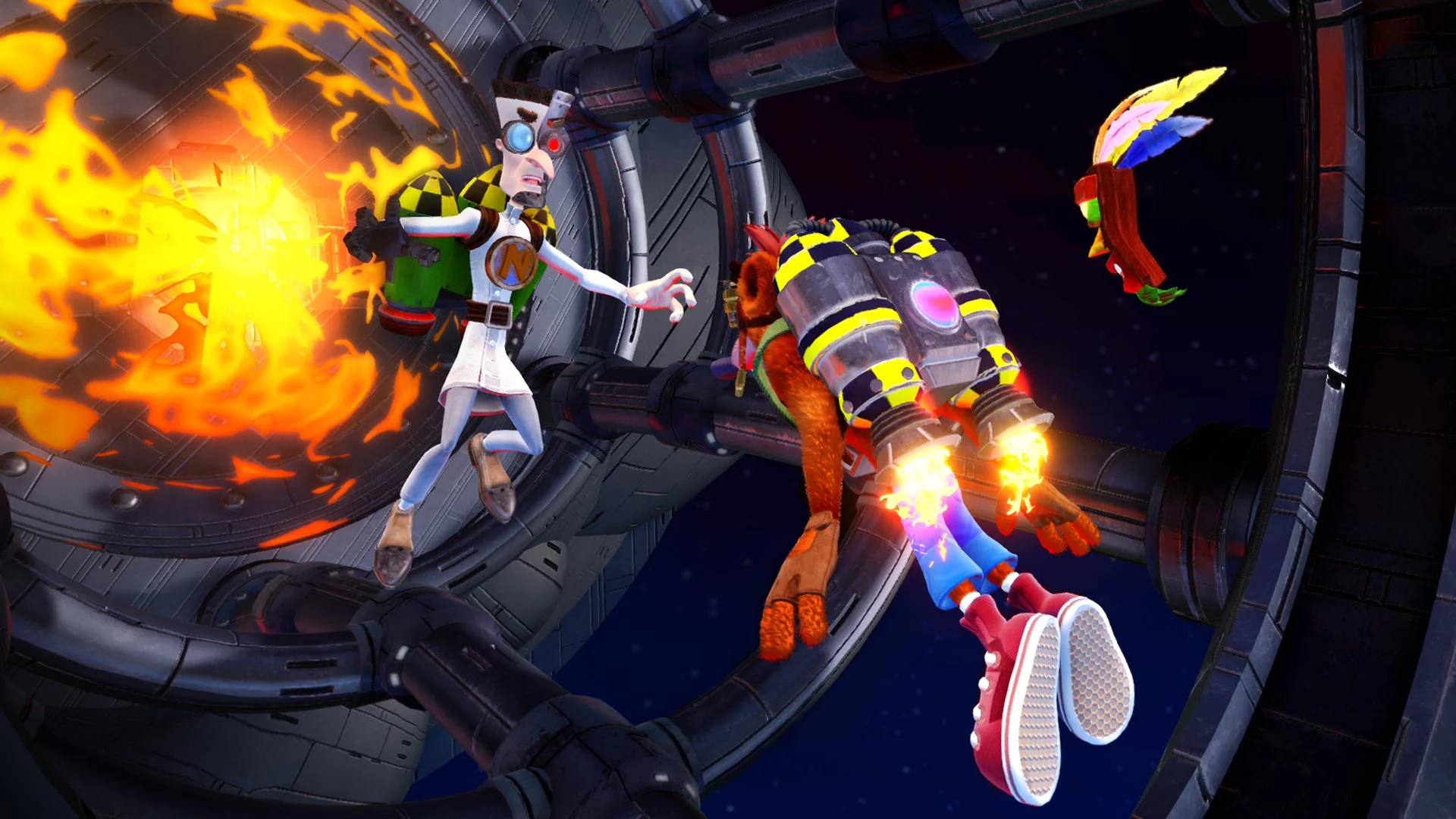 Crash Bandicoot из трилогии N. Sane, персонаж с характерной позой на фоне игрового мира.