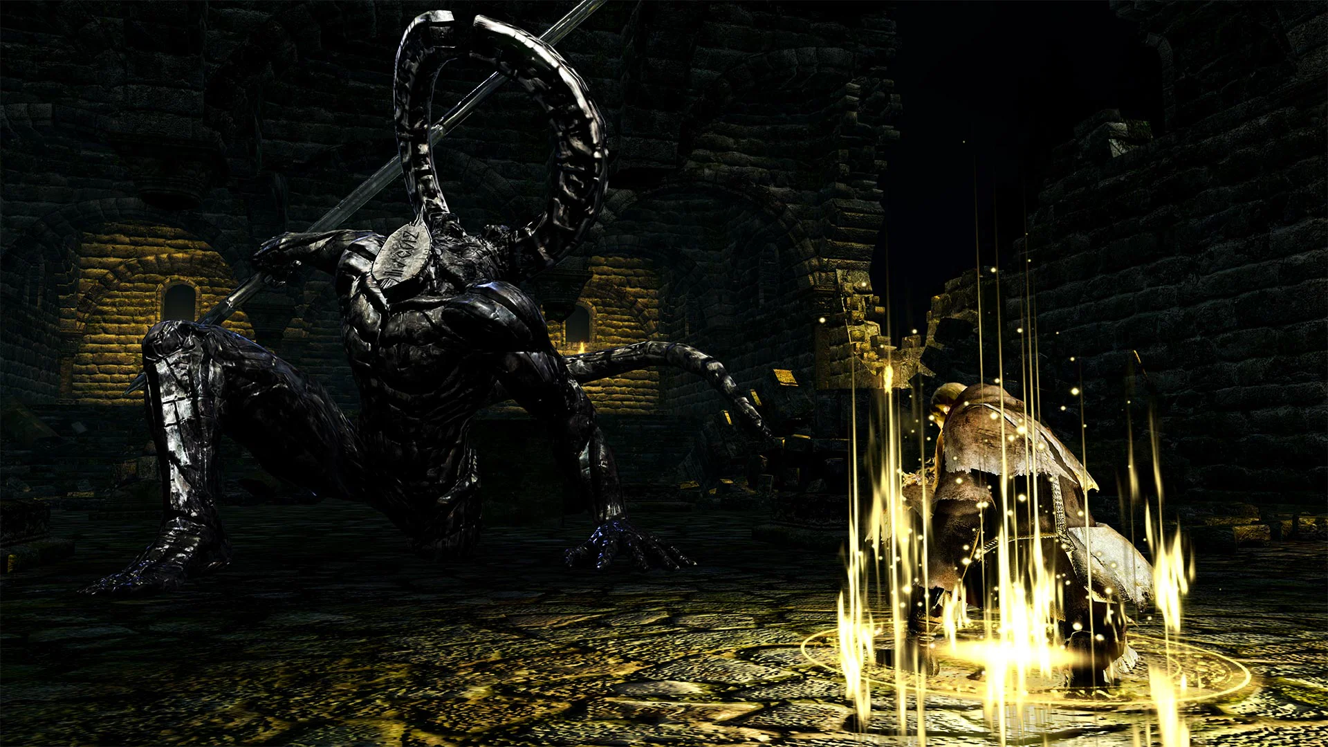 Магия в бою против Чёрного демона в тёмном подземелье в Dark Souls