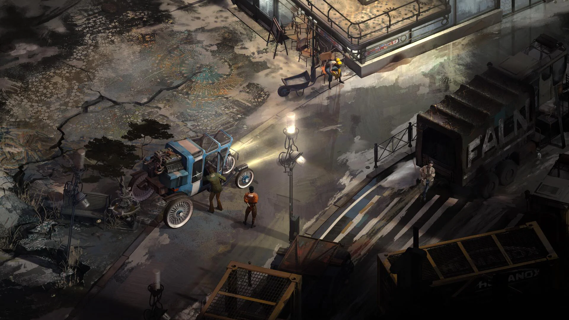 Изометрическая сцена из Disco Elysium