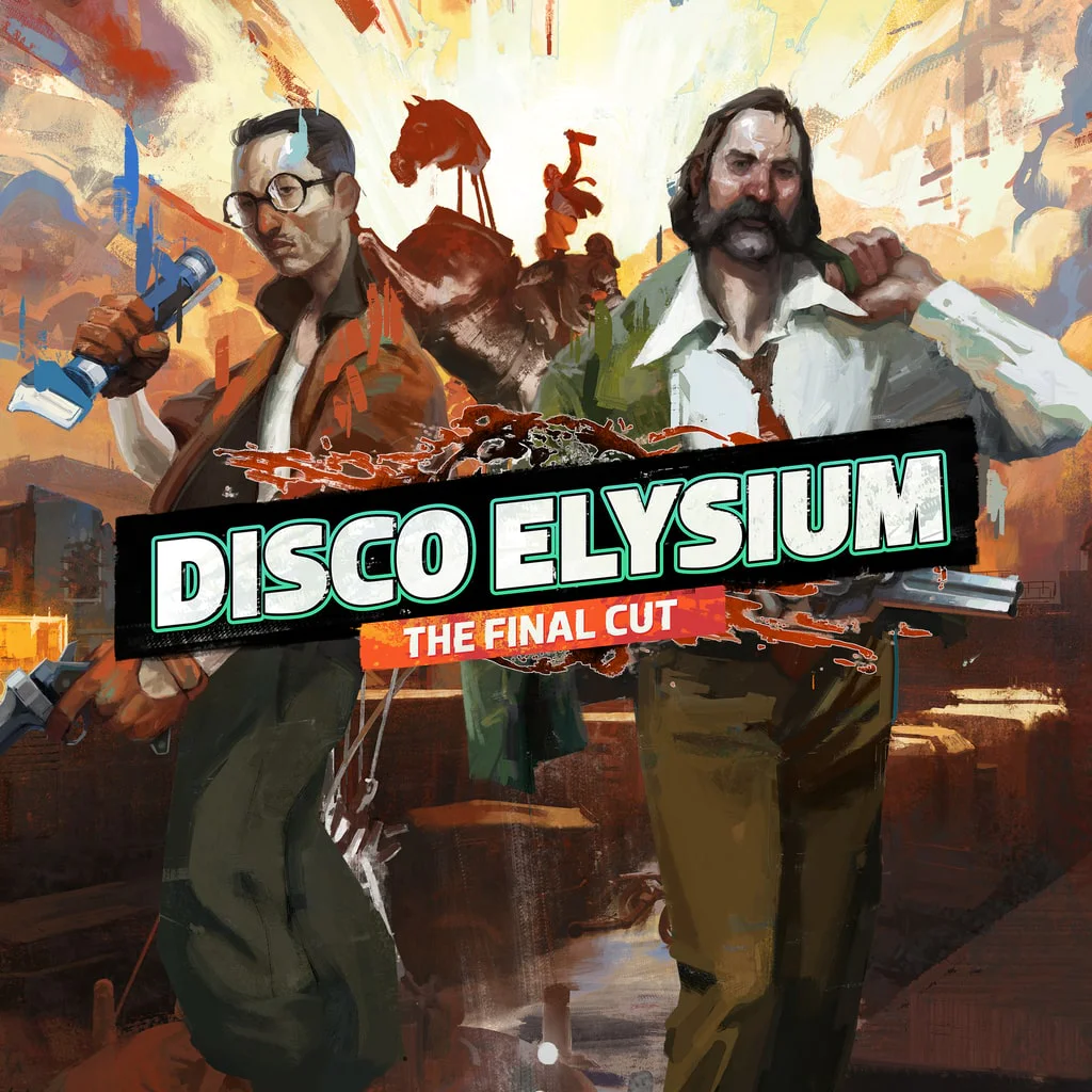 Disco Elysium: The Final Cut — полная версия культовой ролевой игры на PlayStation Обложка Disco Elysium: The Final Cut с детективами Харри Дюбуа и Кимом Китсураги.