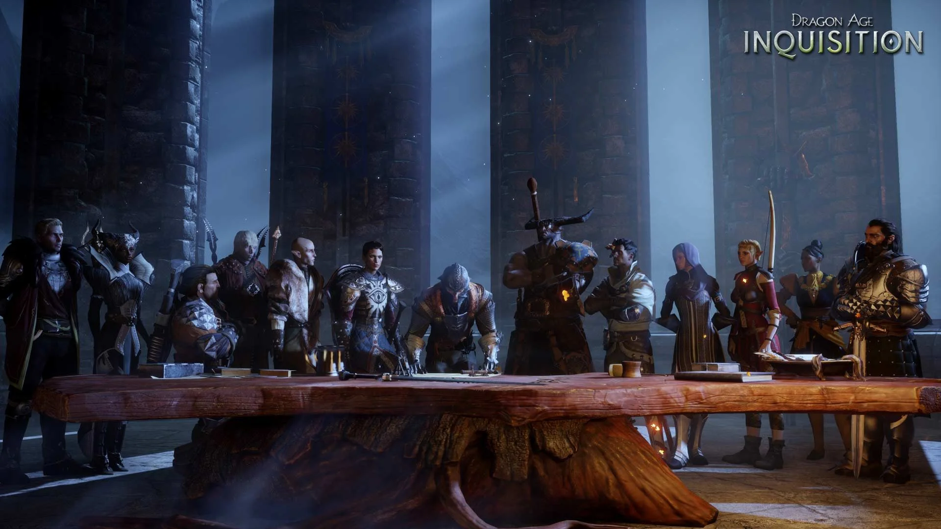 Совет Инквизиции обсуждает стратегию в замке Скайхолд в Dragon Age: Инквизиция
