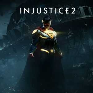 Супермен в тёмном костюме стоит на фоне разрушенного города в Injustice 2