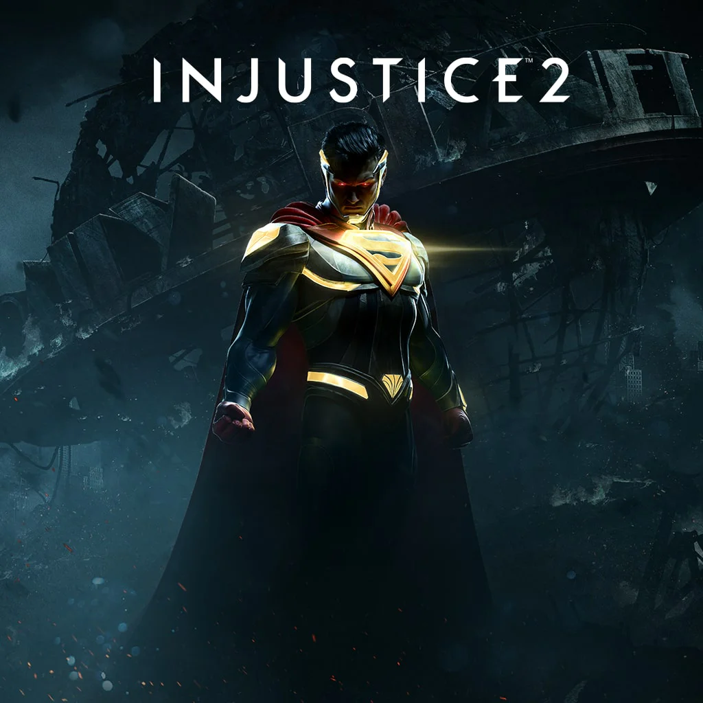 Супермен в тёмном костюме стоит на фоне разрушенного города в Injustice 2