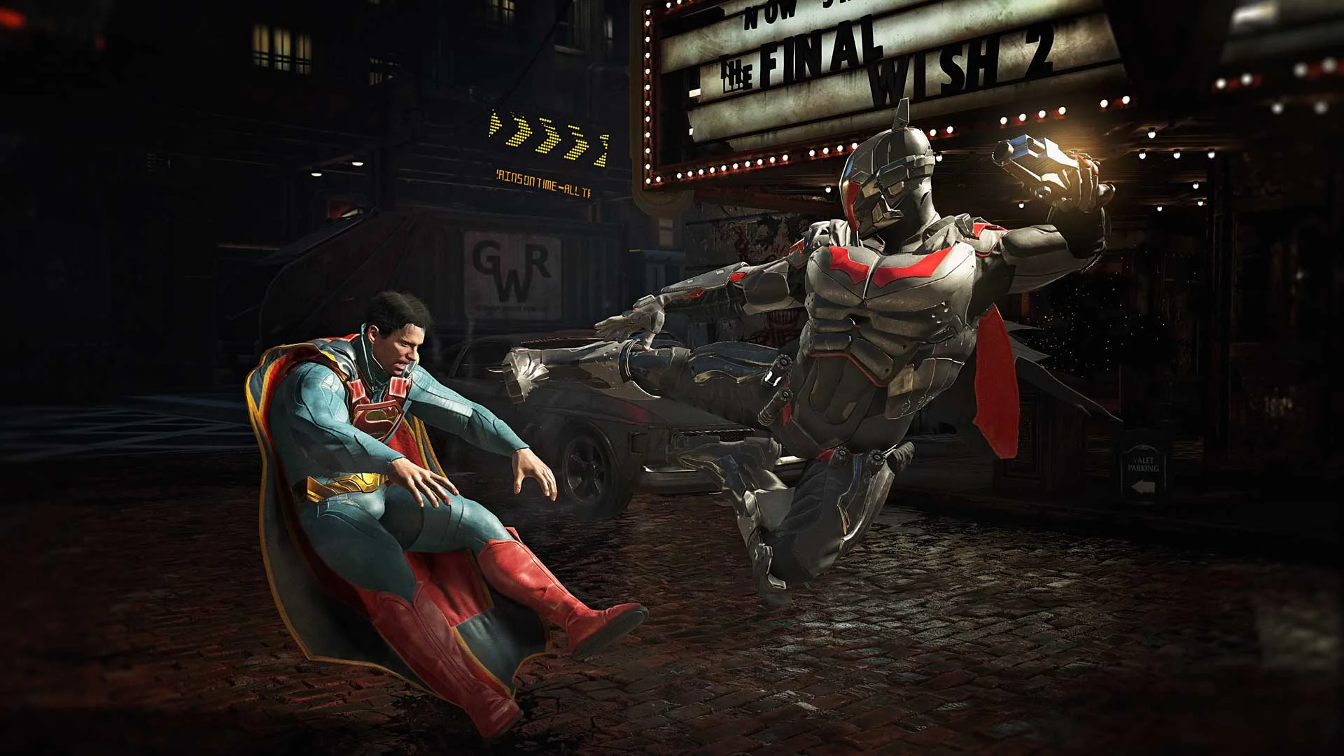 Супермен сражается с Бэтменом в броне в Injustice 2