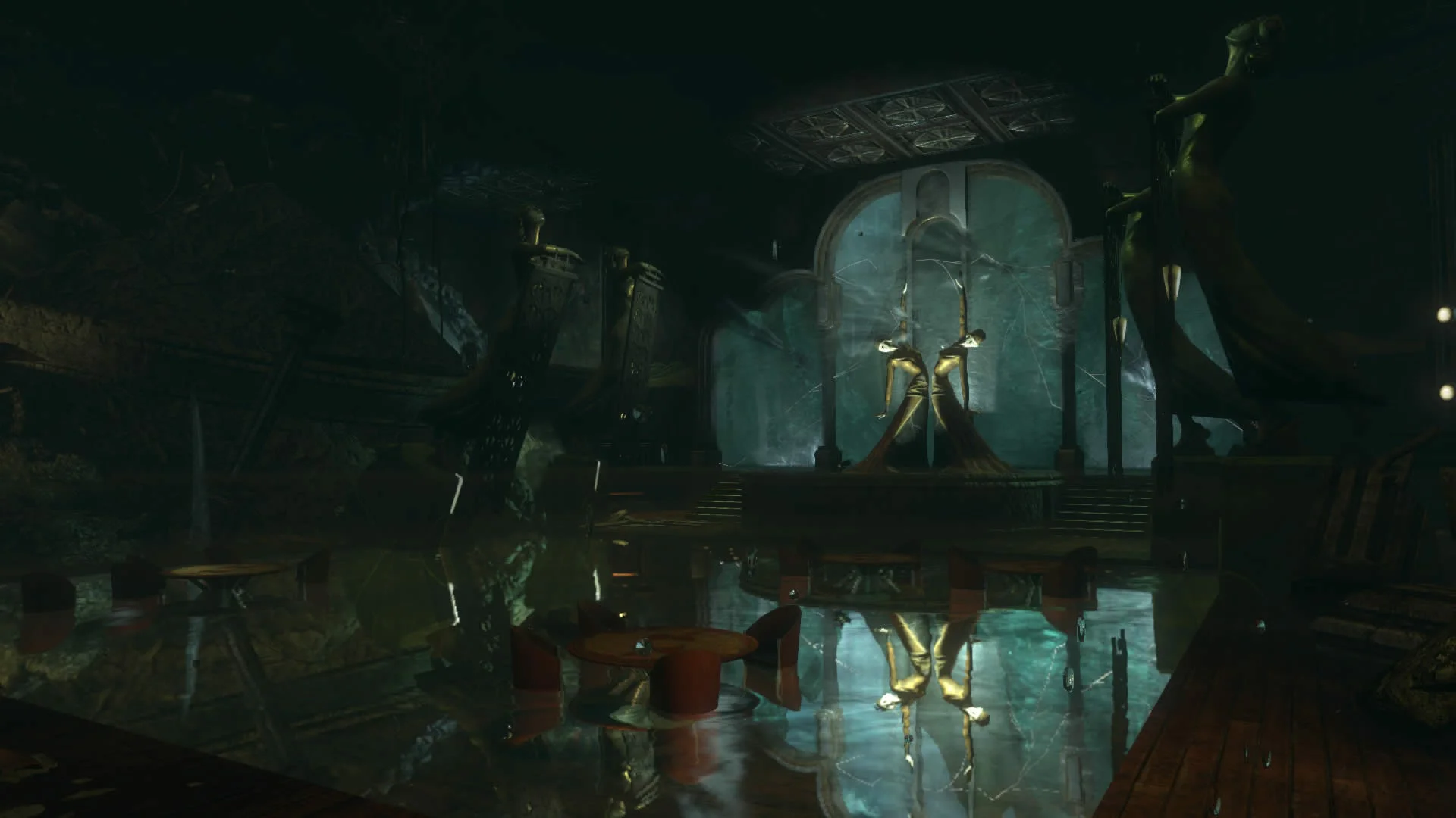 Таинственный затопленный зал в стиле ар-деко из BioShock 2 Remastered