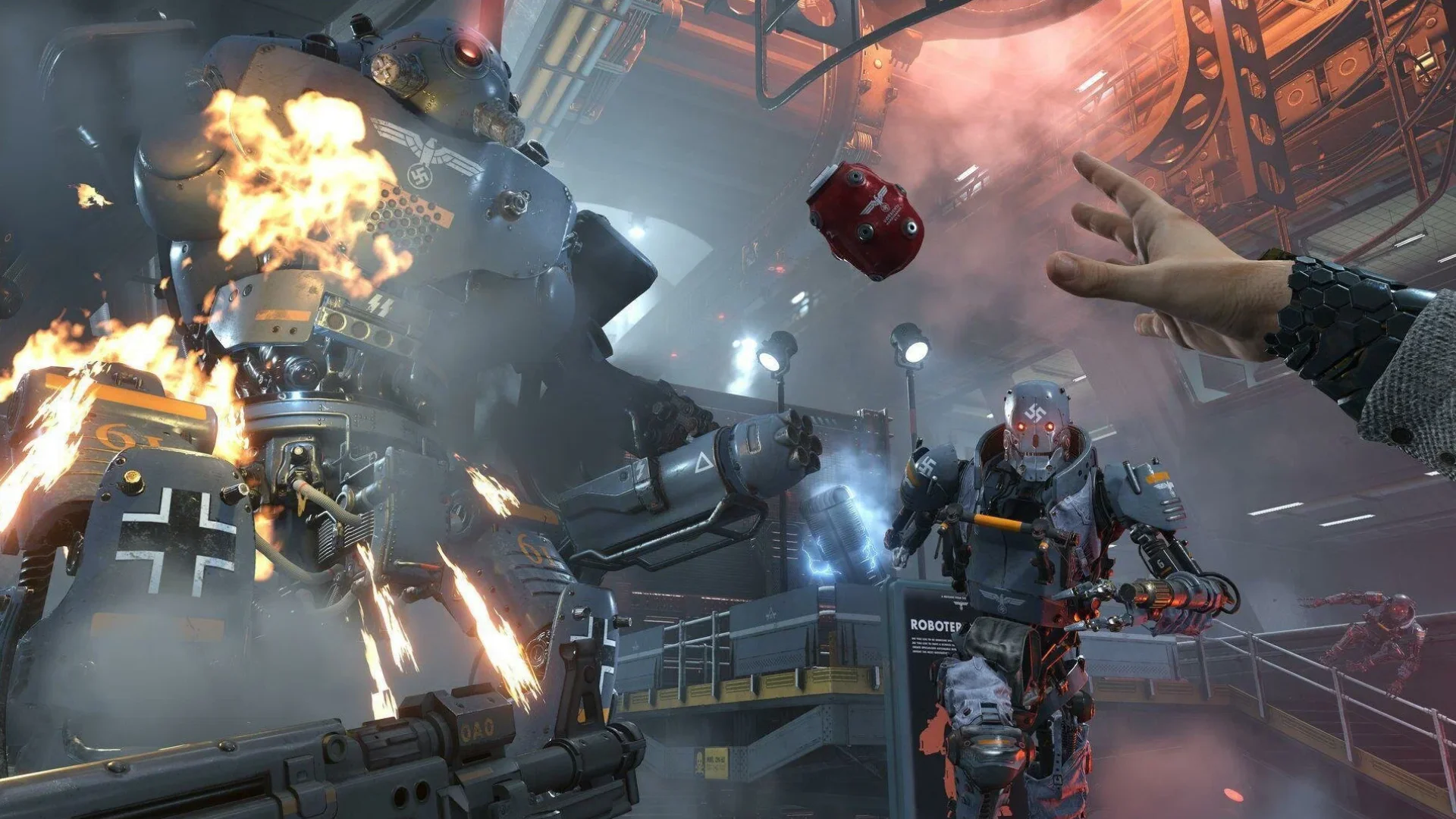 Бласковиц сражается с нацистскими роботами в Wolfenstein II: The New Colossus
