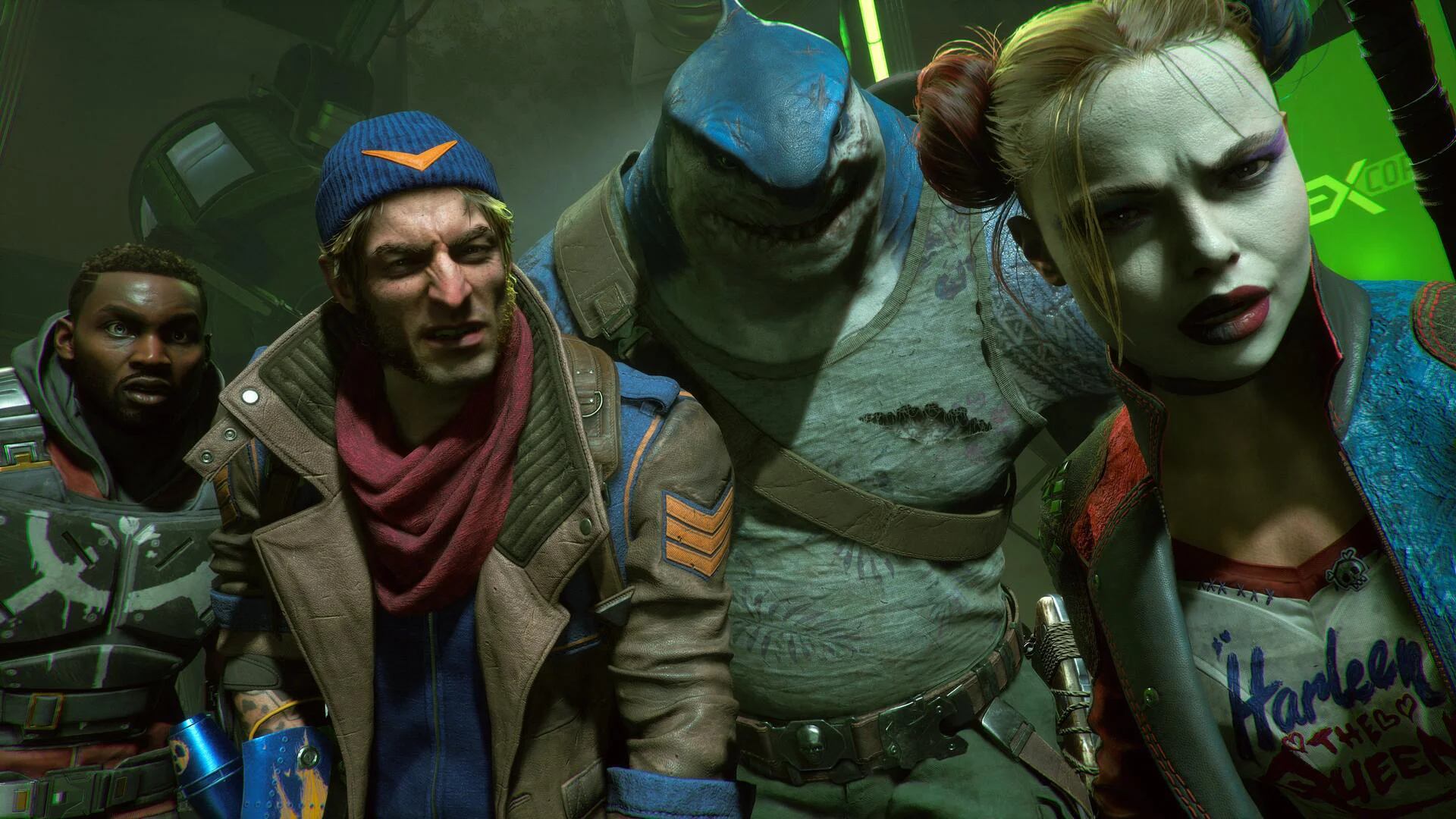 Харли Квинн, Дэдшот, Капитан Бумеранг и Кинг Шарк в Suicide Squad