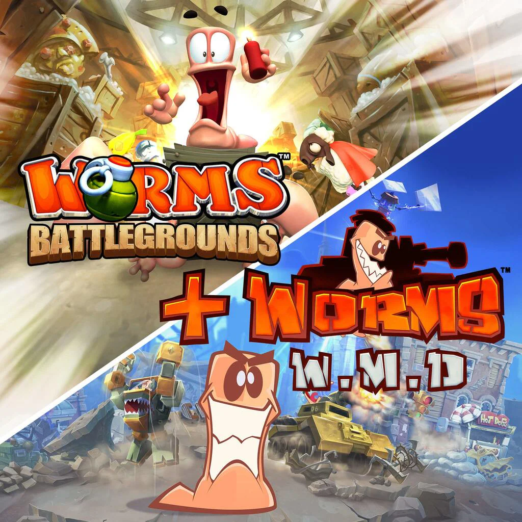 Обложка Worms Battlegrounds и Worms WMD для аренды на PS