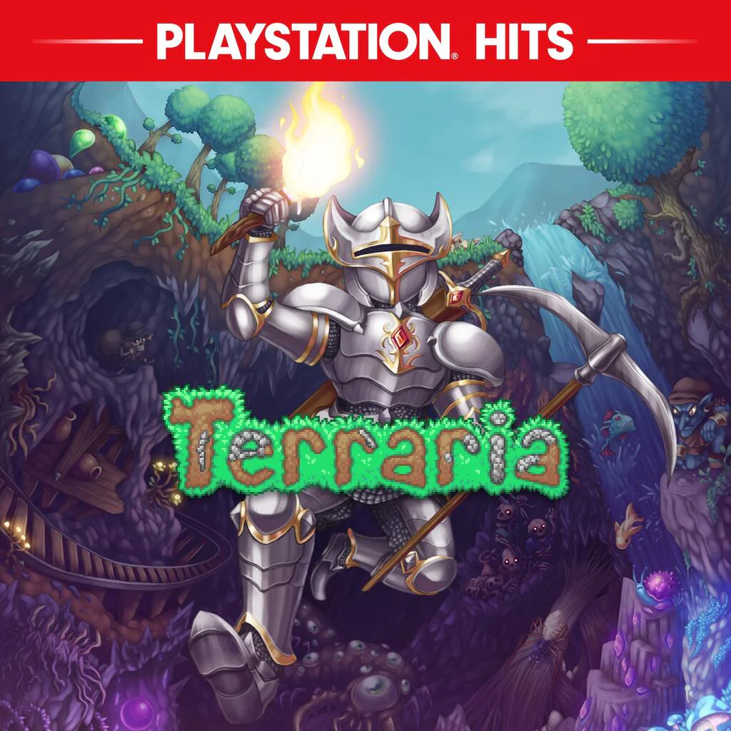 Аренда игр PlayStation: приключенческая Terraria с исследованиями и строительством Обложка Terraria для аренды на PS