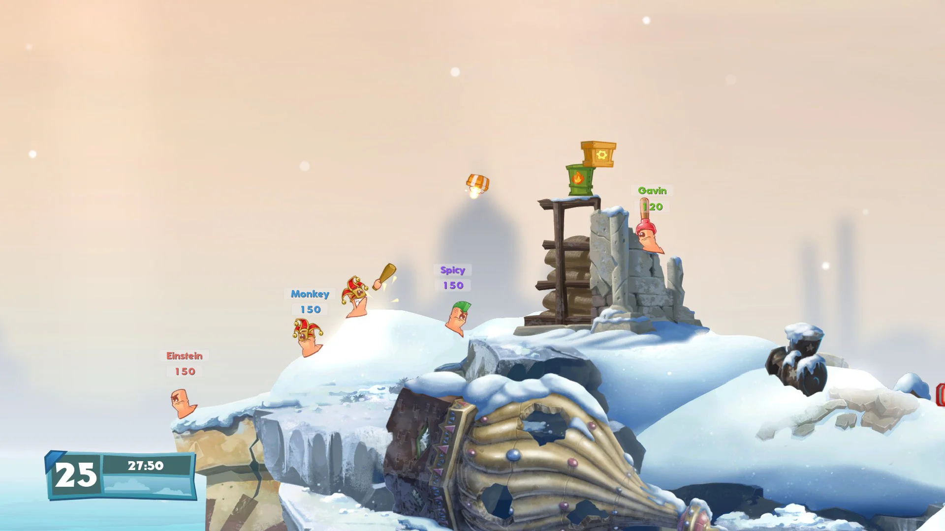 Скриншот Worms WMD на снежной карте для аренды на PS