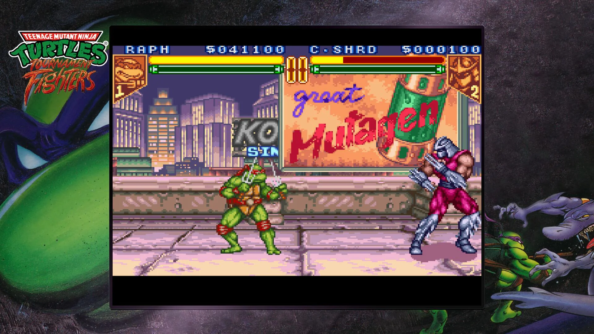 Скриншот TMNT Tournament Fighters с Рафаэлем и Шреддером для аренды на PS