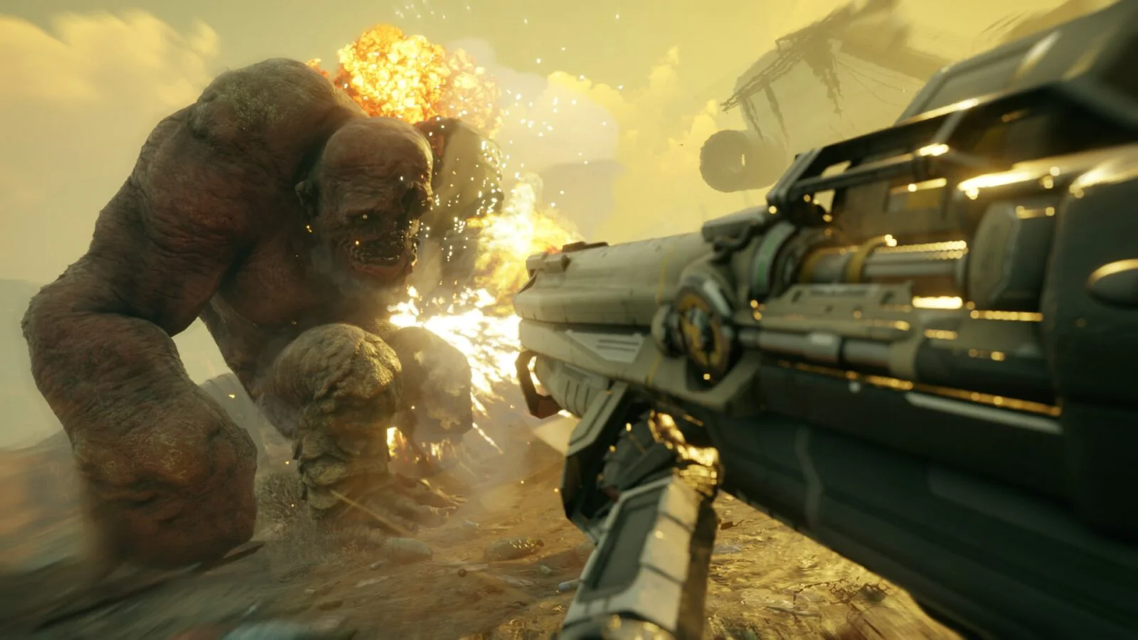 Сражение с гигантским мутантом в Rage 2 с ракетницей