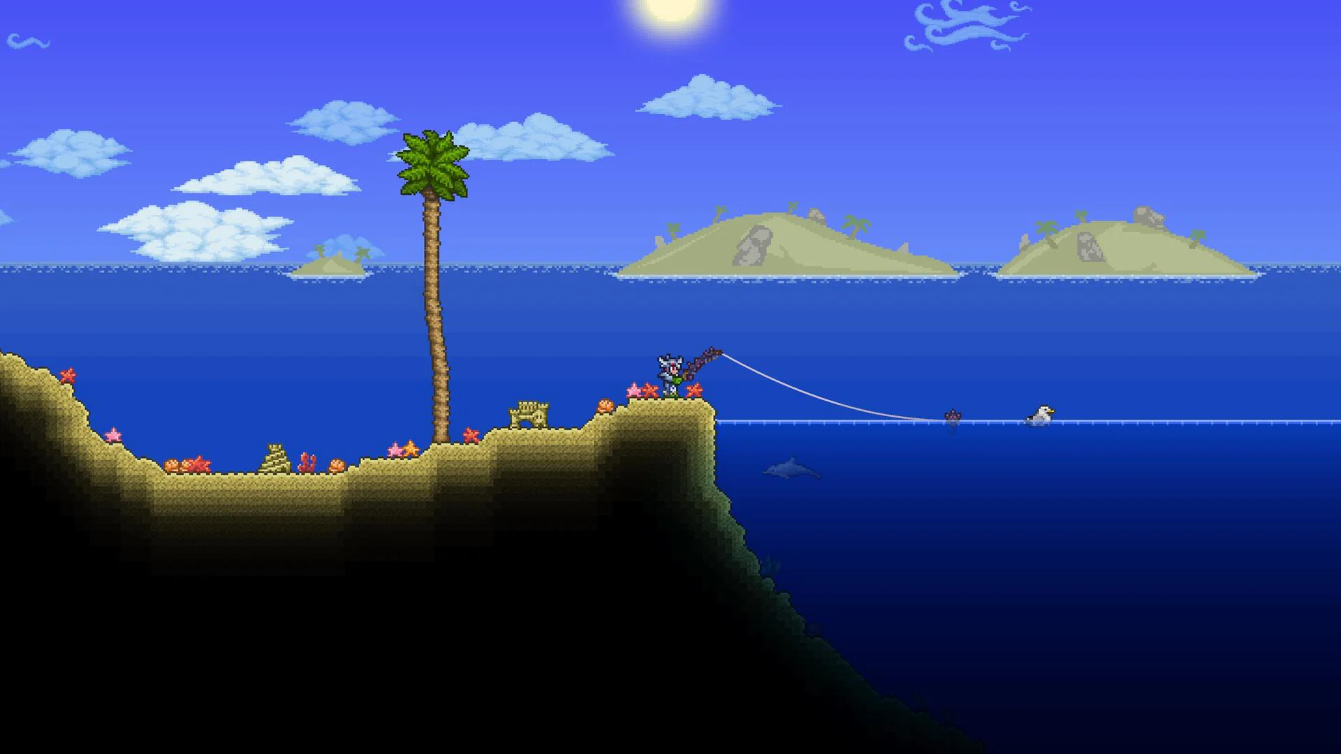 Скриншот Terraria с рыбалкой на пляже для аренды на PS