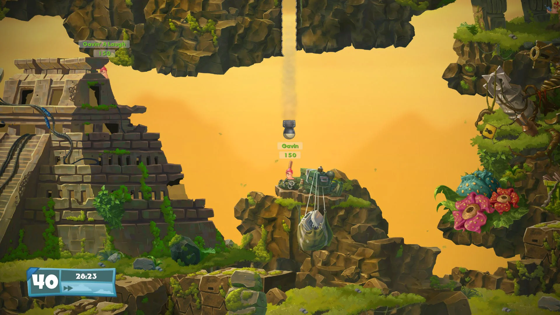 Скриншот Worms WMD с падающей бомбой для аренды на PS